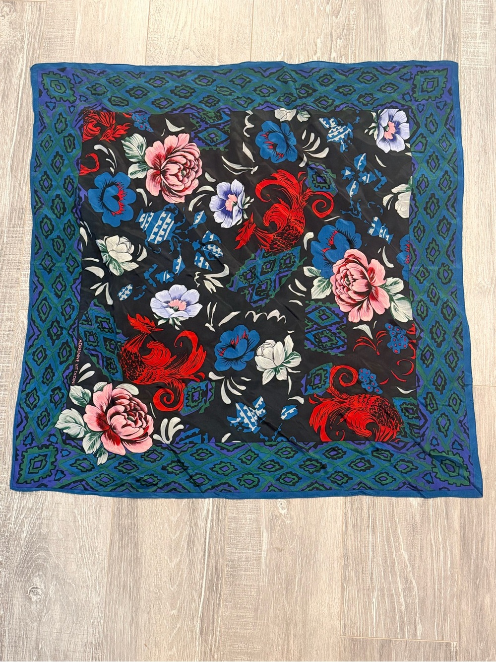 Adrienne Vittadini Silk Black Floral Square Scarf